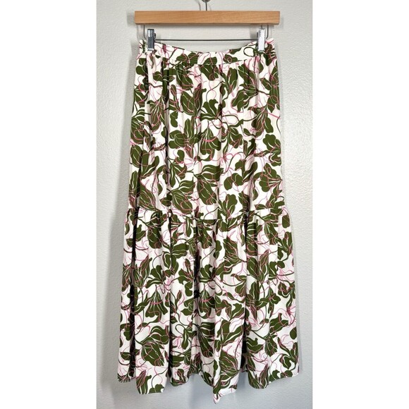 NWT Parker Floral Tiered Midi Skirt Egret White Green Pink Sz 2 Spring Boho New - Picture 8 of 13